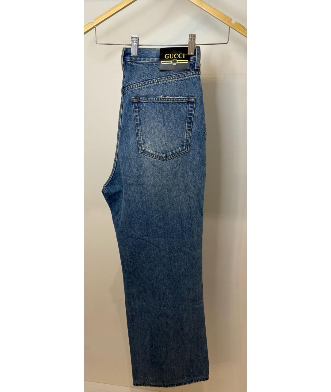 GUCCI Синие хлопко-эластановые прямые джинсы, фото 3