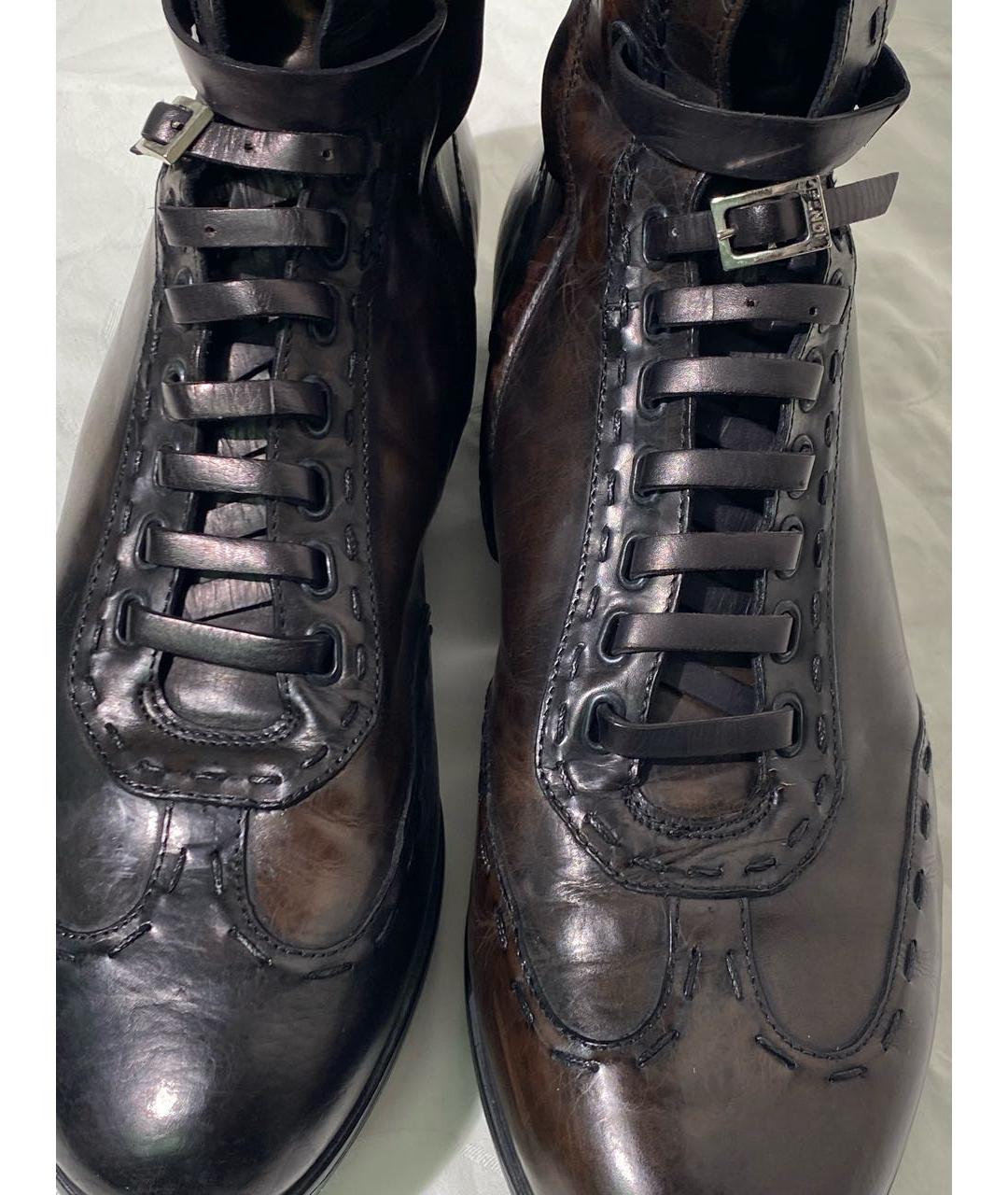 FENDI Коричневые кожаные высокие ботинки, фото 6