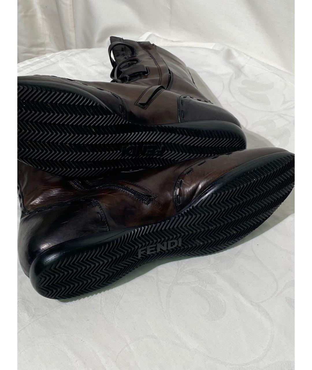 FENDI Коричневые кожаные высокие ботинки, фото 7