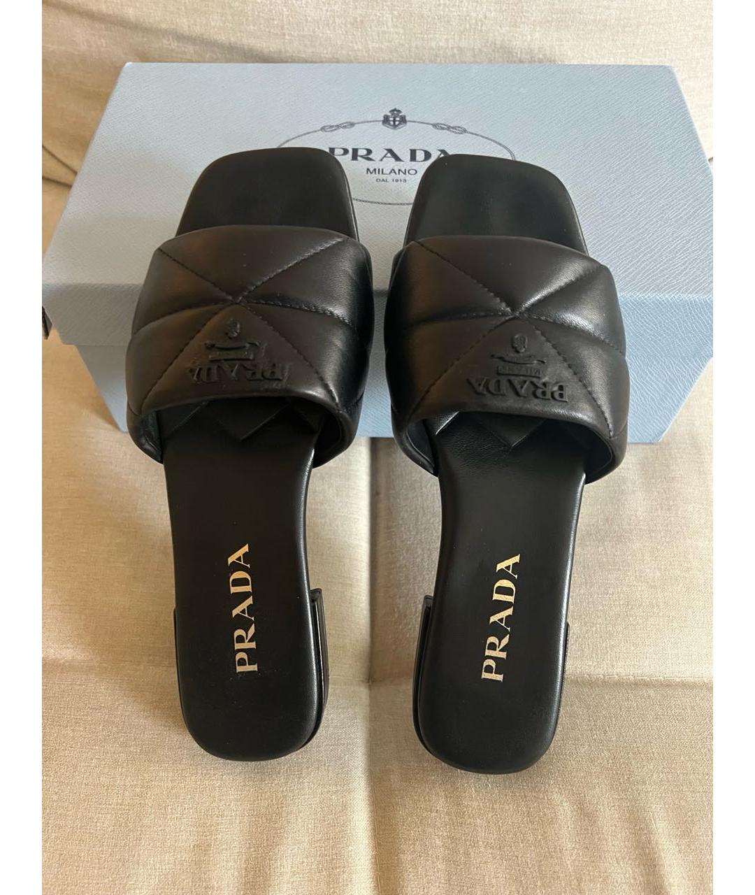 PRADA Черные кожаные шлепанцы, фото 3