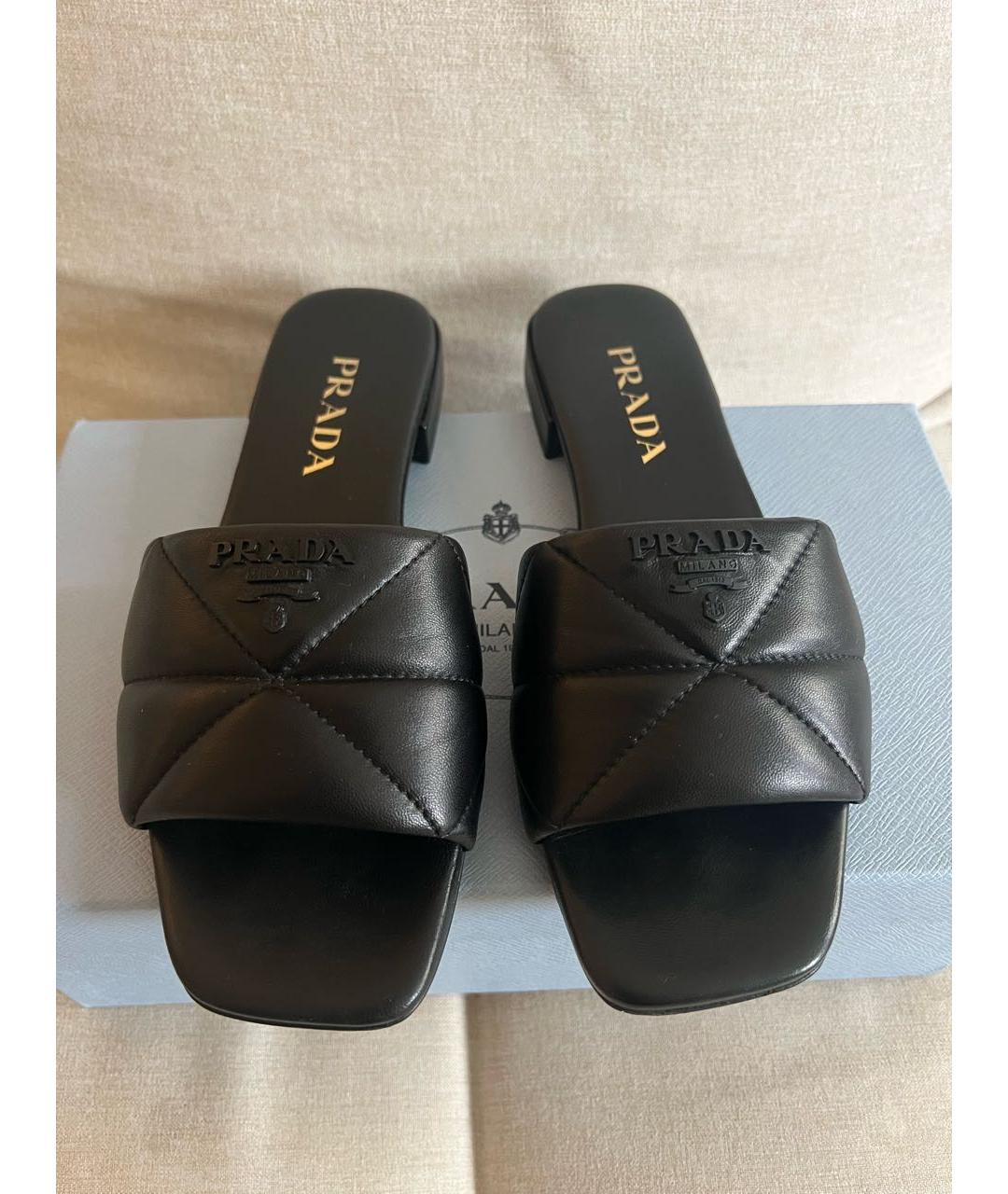 PRADA Черные кожаные шлепанцы, фото 2