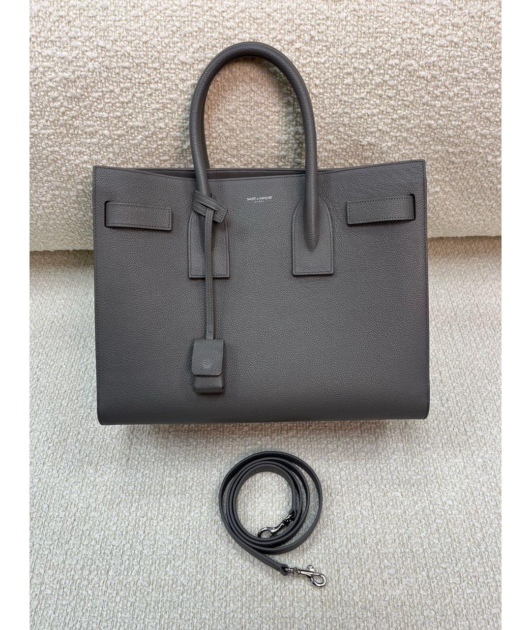 SAINT LAURENT Серая кожаная сумка с короткими ручками, фото 6