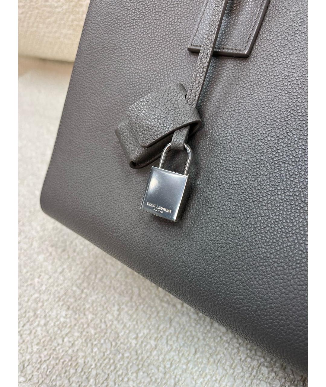 SAINT LAURENT Серая кожаная сумка с короткими ручками, фото 8