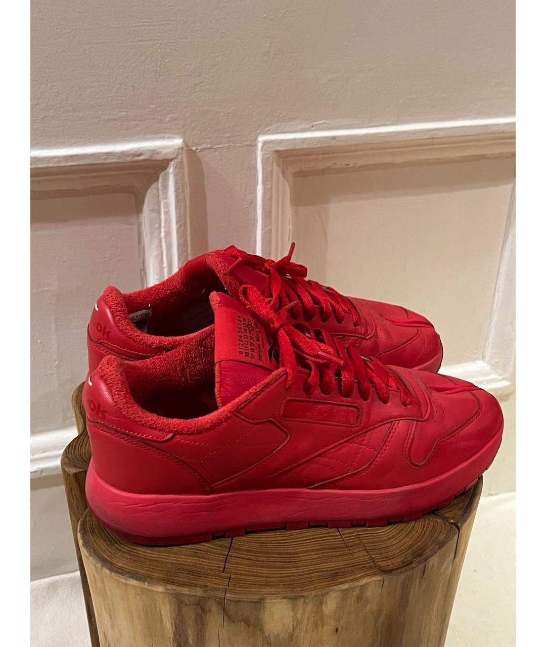 MAISON MARGIELA Красные кожаные низкие кроссовки / кеды, фото 3