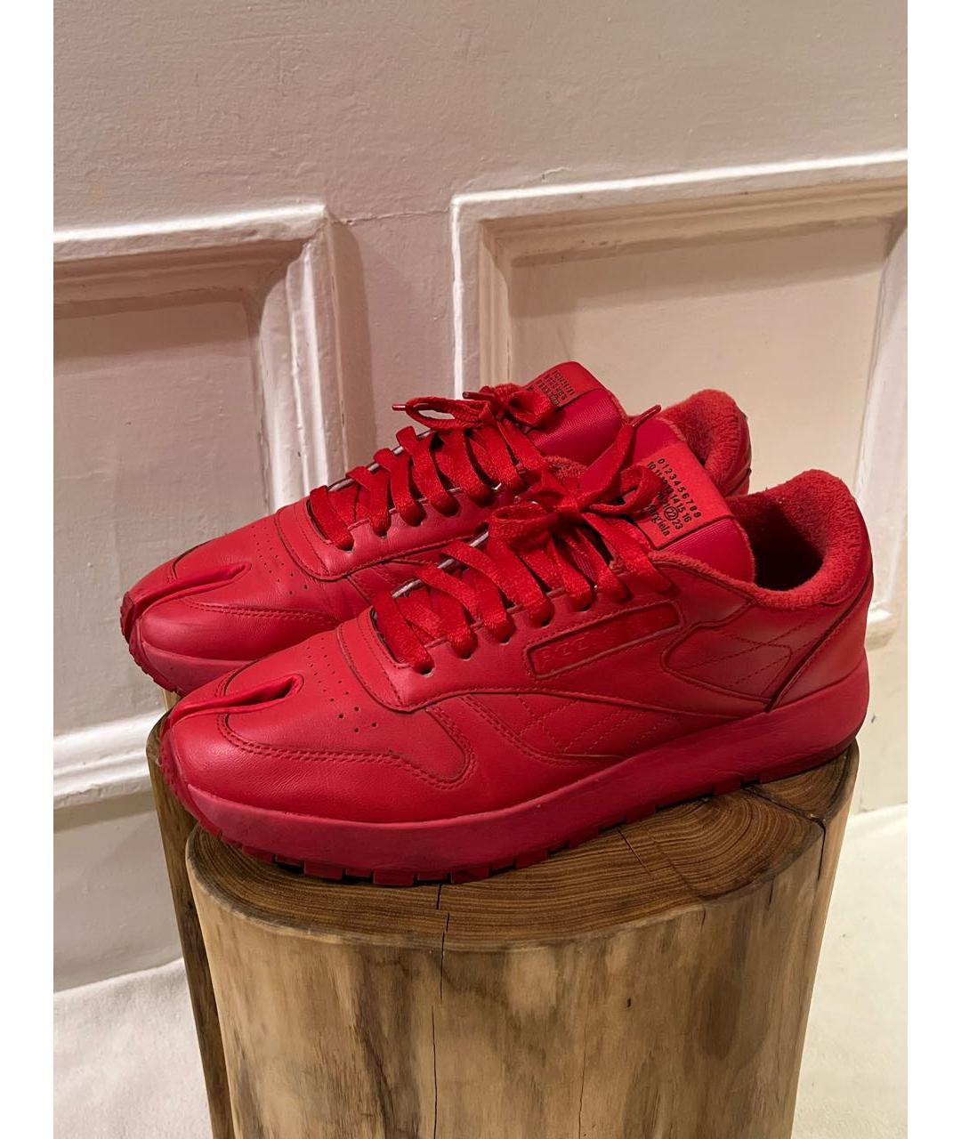 MAISON MARGIELA Красные кожаные низкие кроссовки / кеды, фото 6