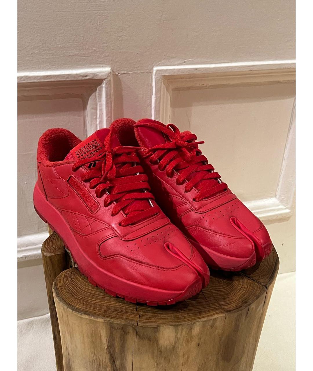 MAISON MARGIELA Красные кожаные низкие кроссовки / кеды, фото 2