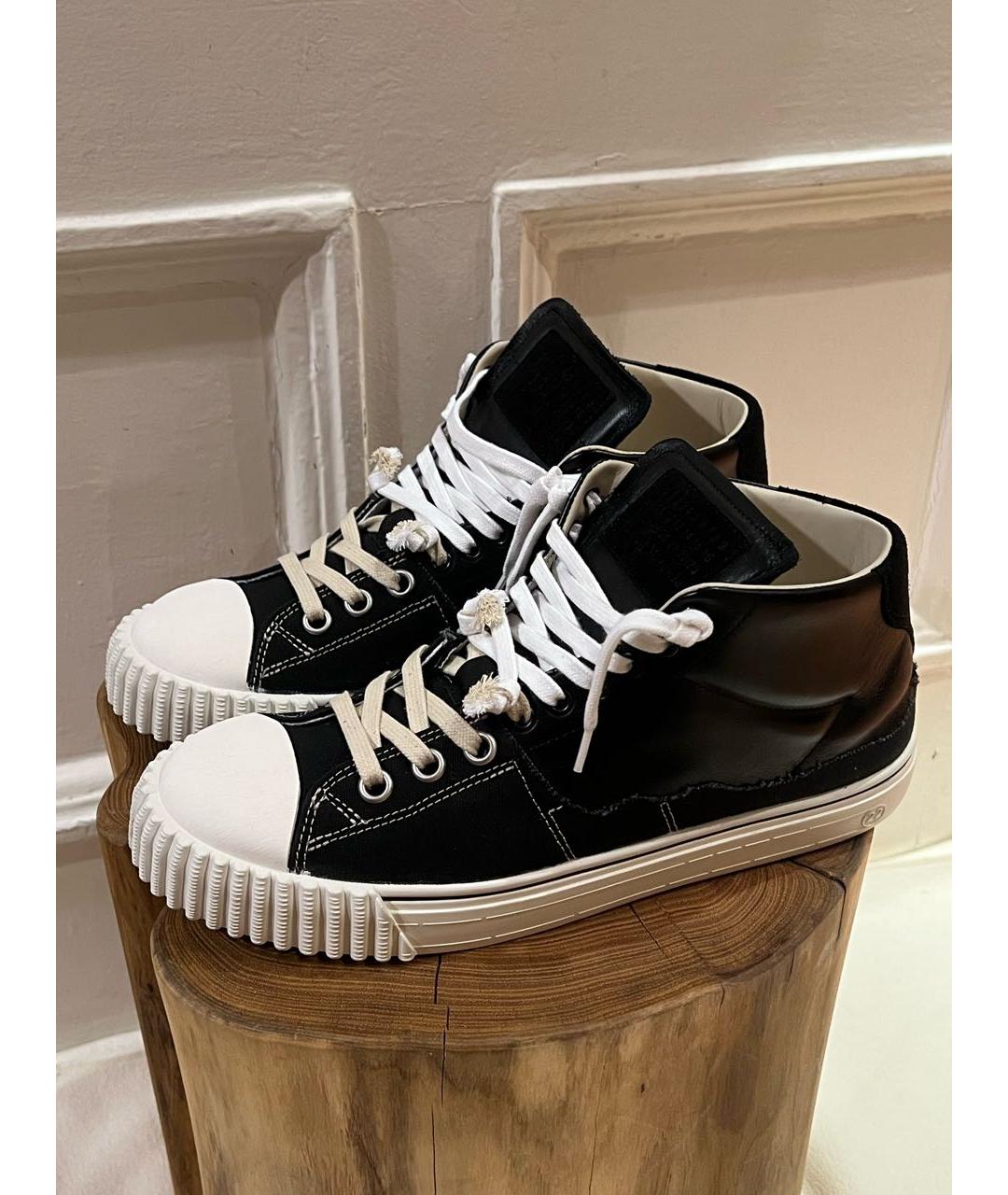 MAISON MARGIELA Черные кожаные высокие кроссовки / кеды, фото 7