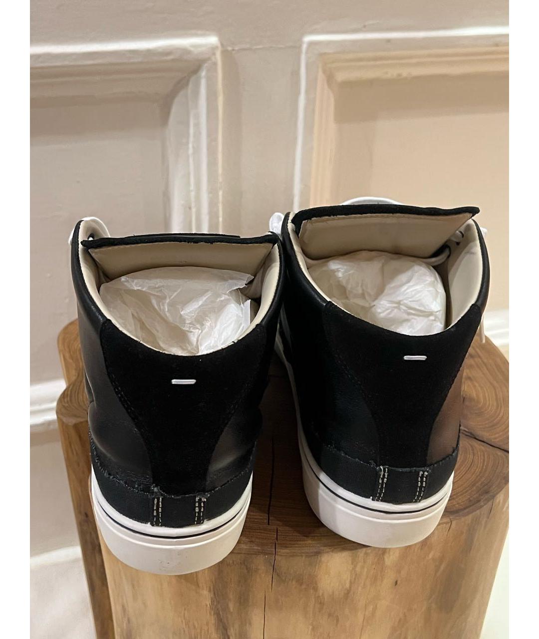 MAISON MARGIELA Черные кожаные высокие кроссовки / кеды, фото 4