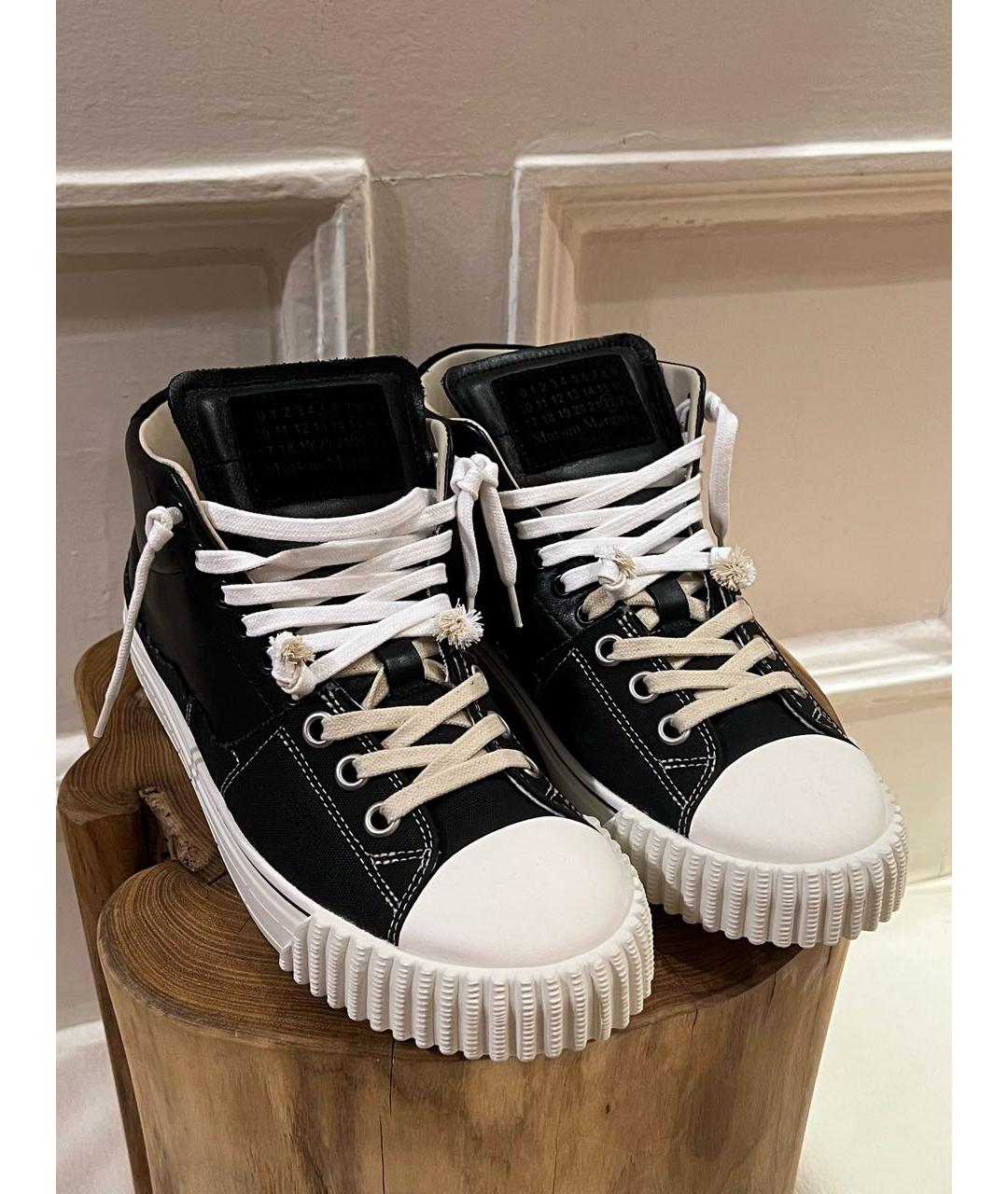 MAISON MARGIELA Черные кожаные высокие кроссовки / кеды, фото 2