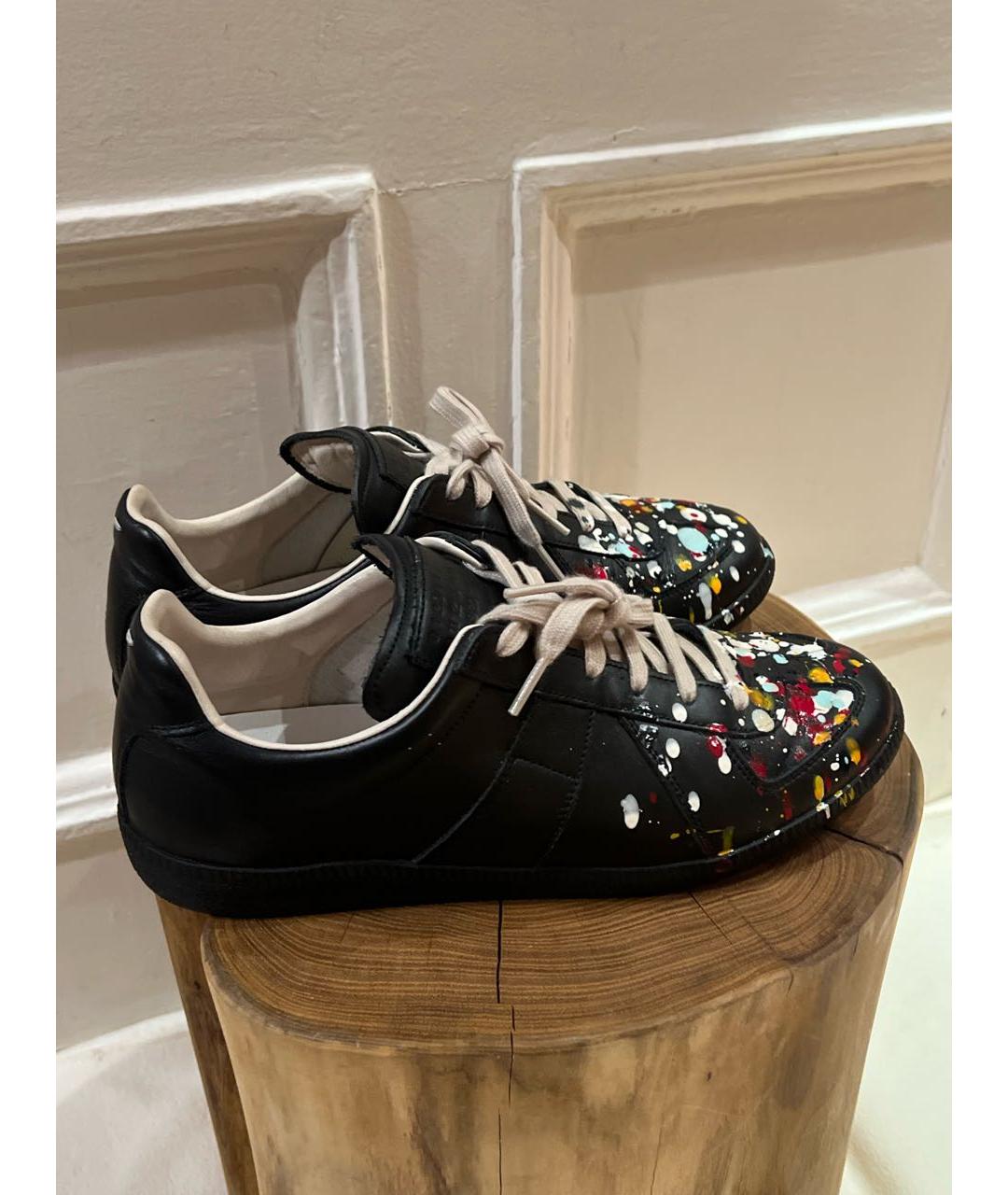 MAISON MARGIELA Черные кожаные низкие кроссовки / кеды, фото 7