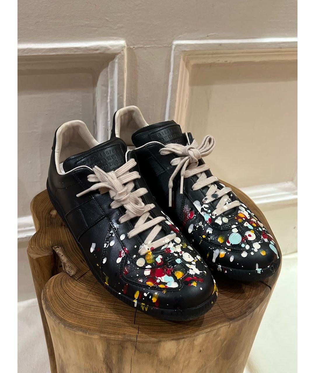 MAISON MARGIELA Черные кожаные низкие кроссовки / кеды, фото 3