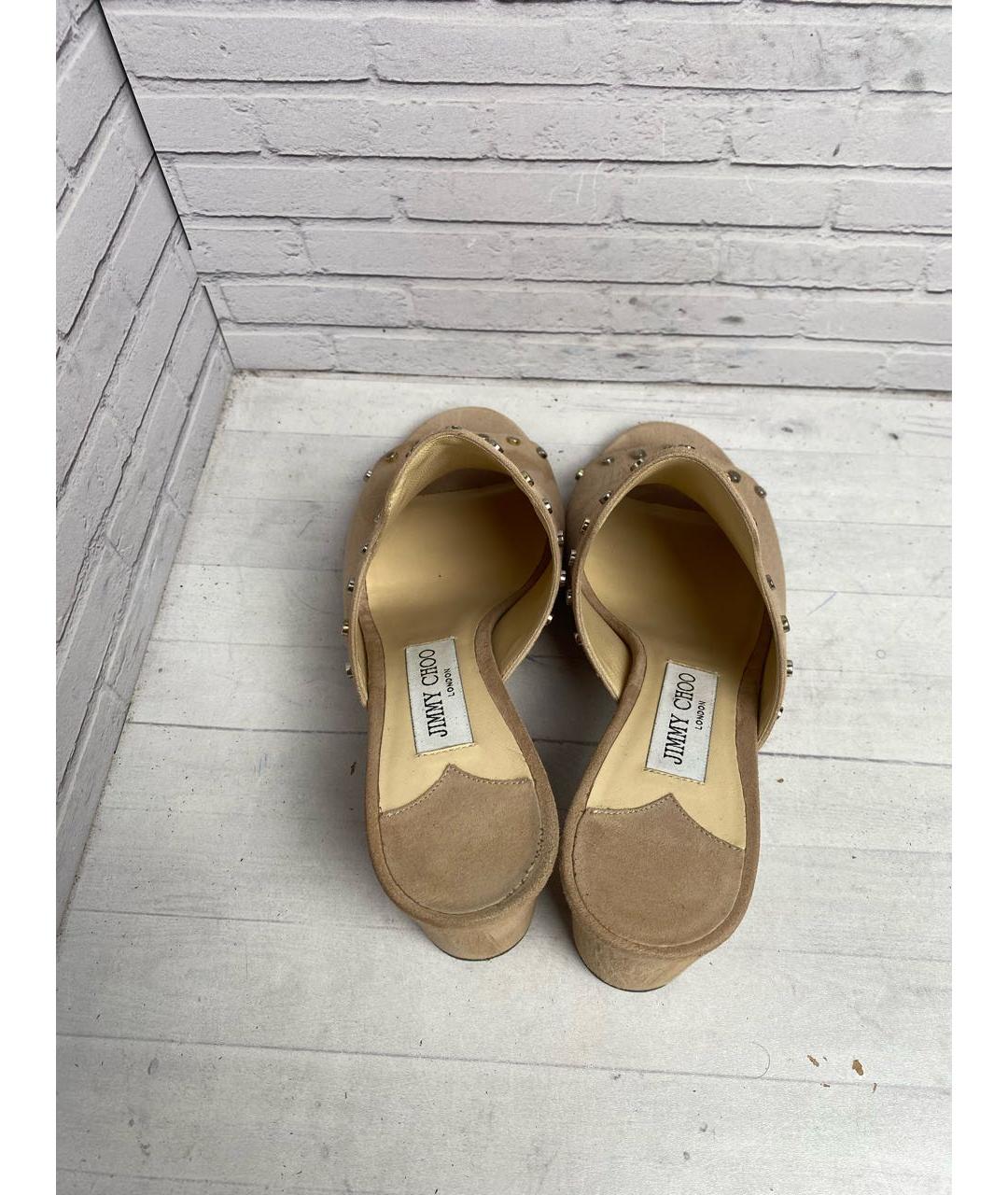 JIMMY CHOO Бежевые замшевые мюли, фото 3