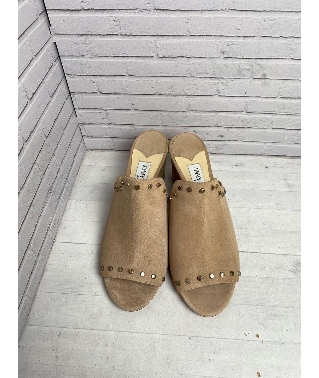 JIMMY CHOO Бежевые замшевые мюли, фото 2