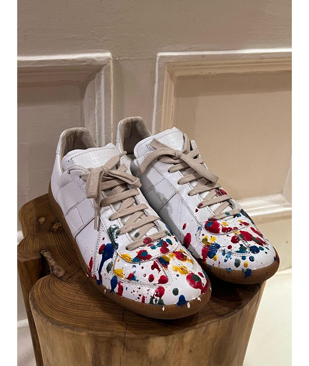 MAISON MARGIELA Белые кожаные низкие кроссовки / кеды, фото 3