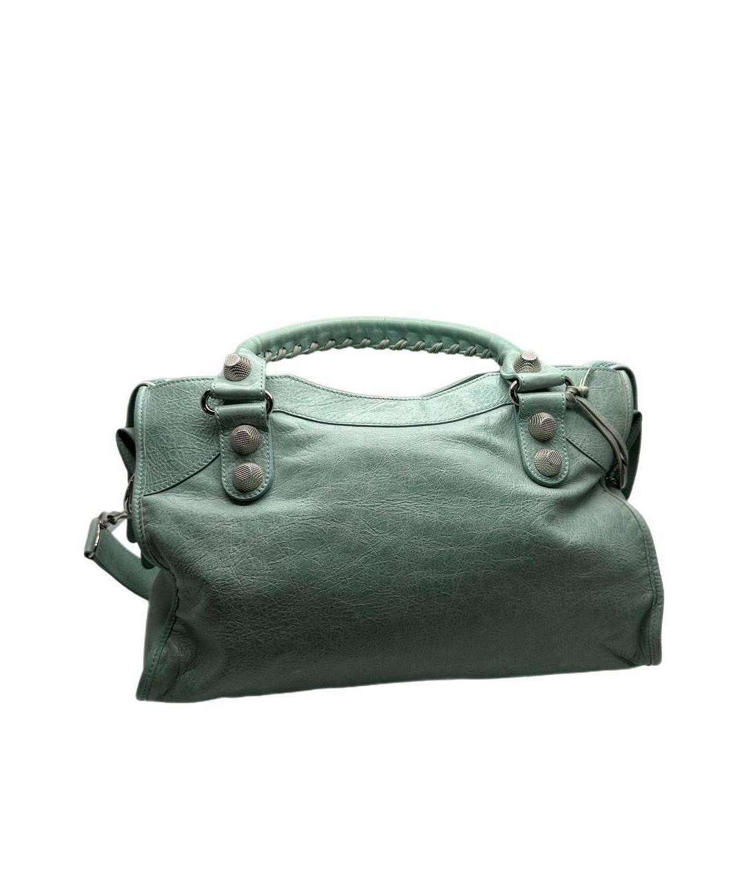 BALENCIAGA Бирюзовая кожаная сумка с короткими ручками, фото 3