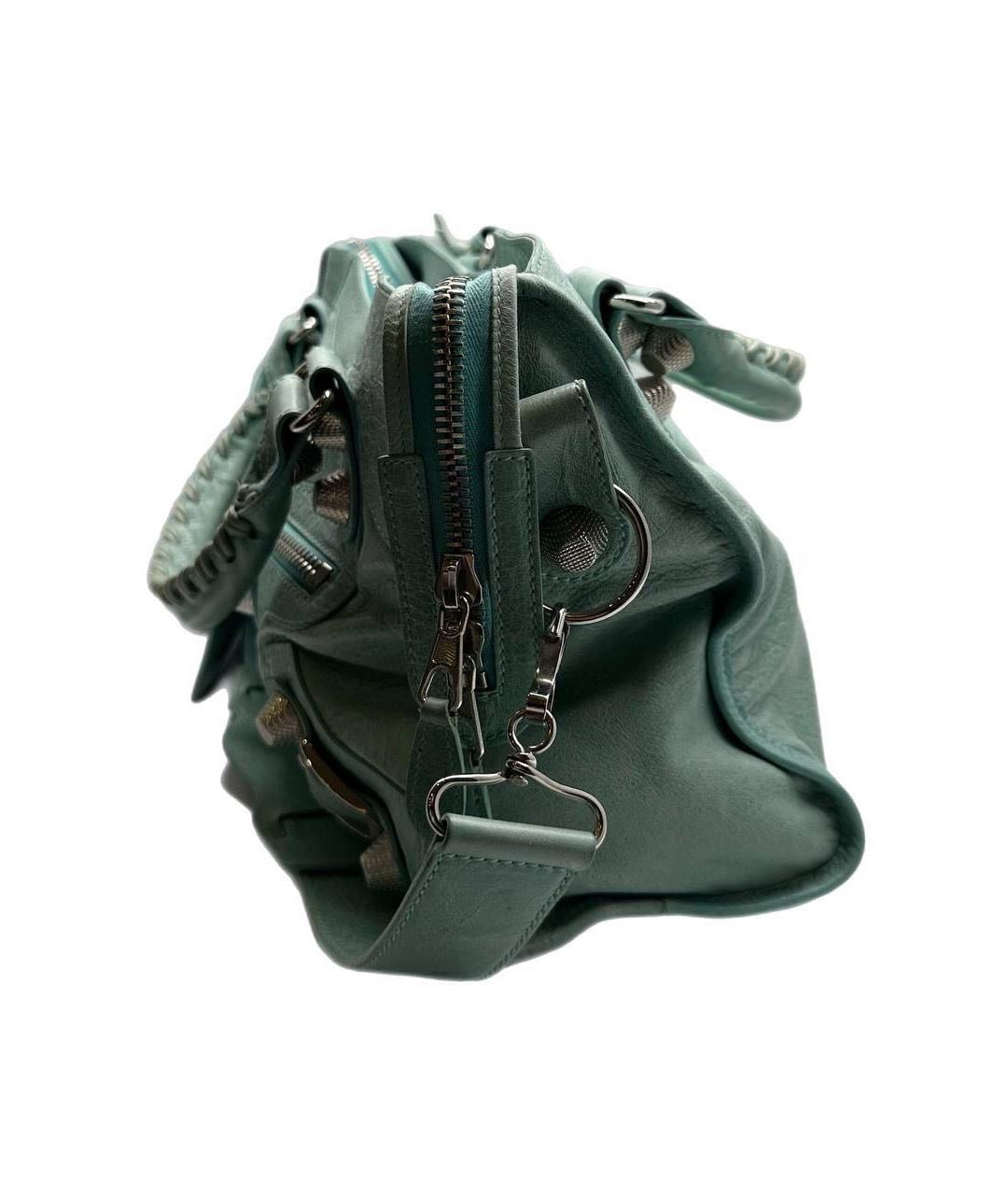 BALENCIAGA Бирюзовая кожаная сумка с короткими ручками, фото 2