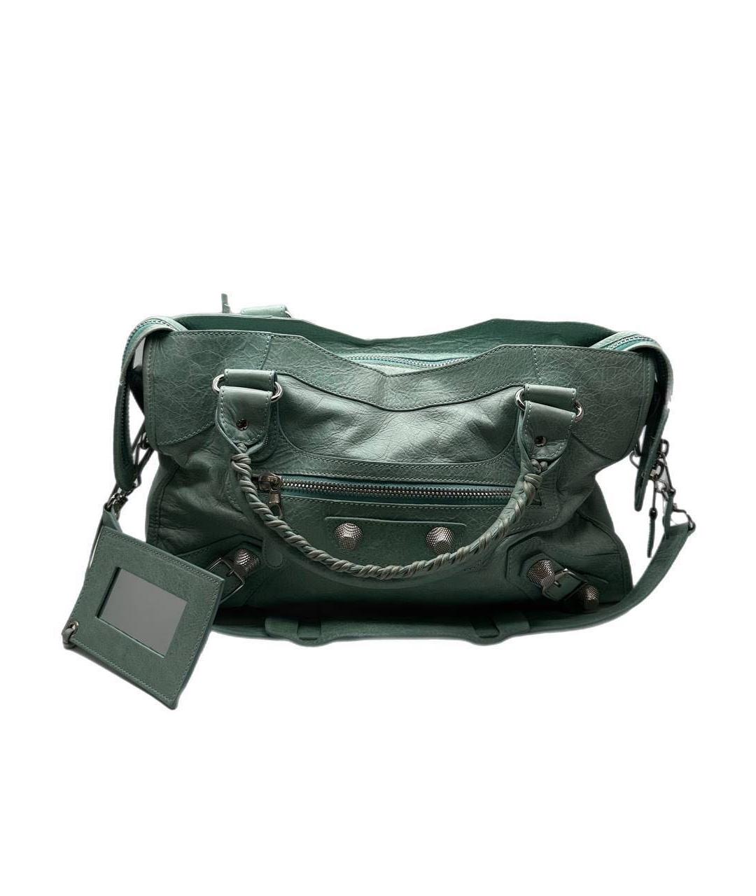 BALENCIAGA Бирюзовая кожаная сумка с короткими ручками, фото 1