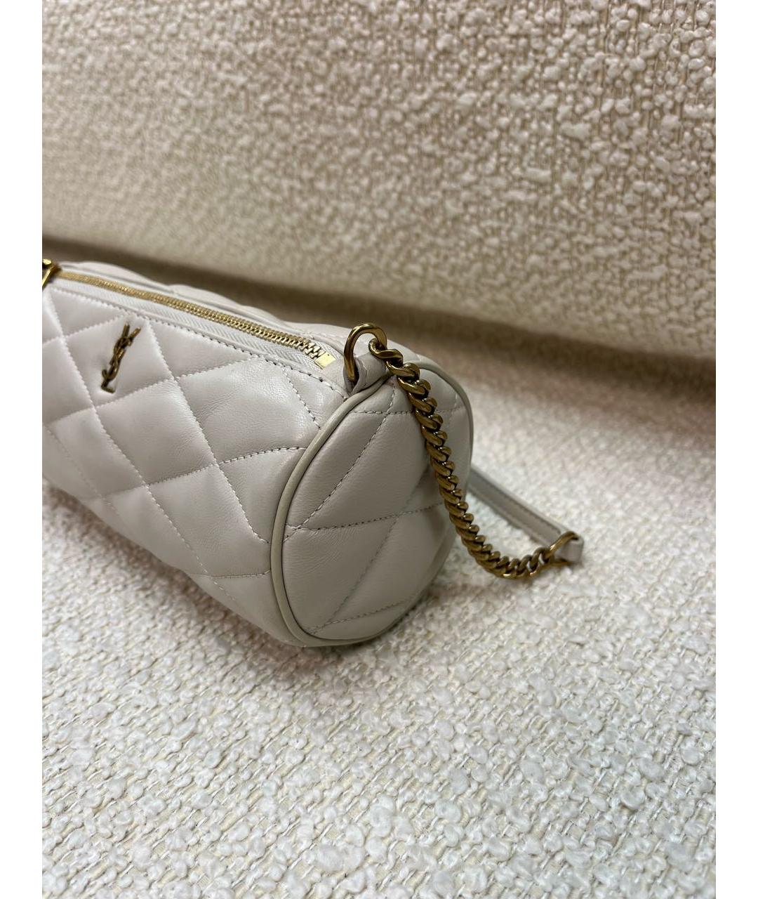 SAINT LAURENT Бежевая кожаная сумка с короткими ручками, фото 8