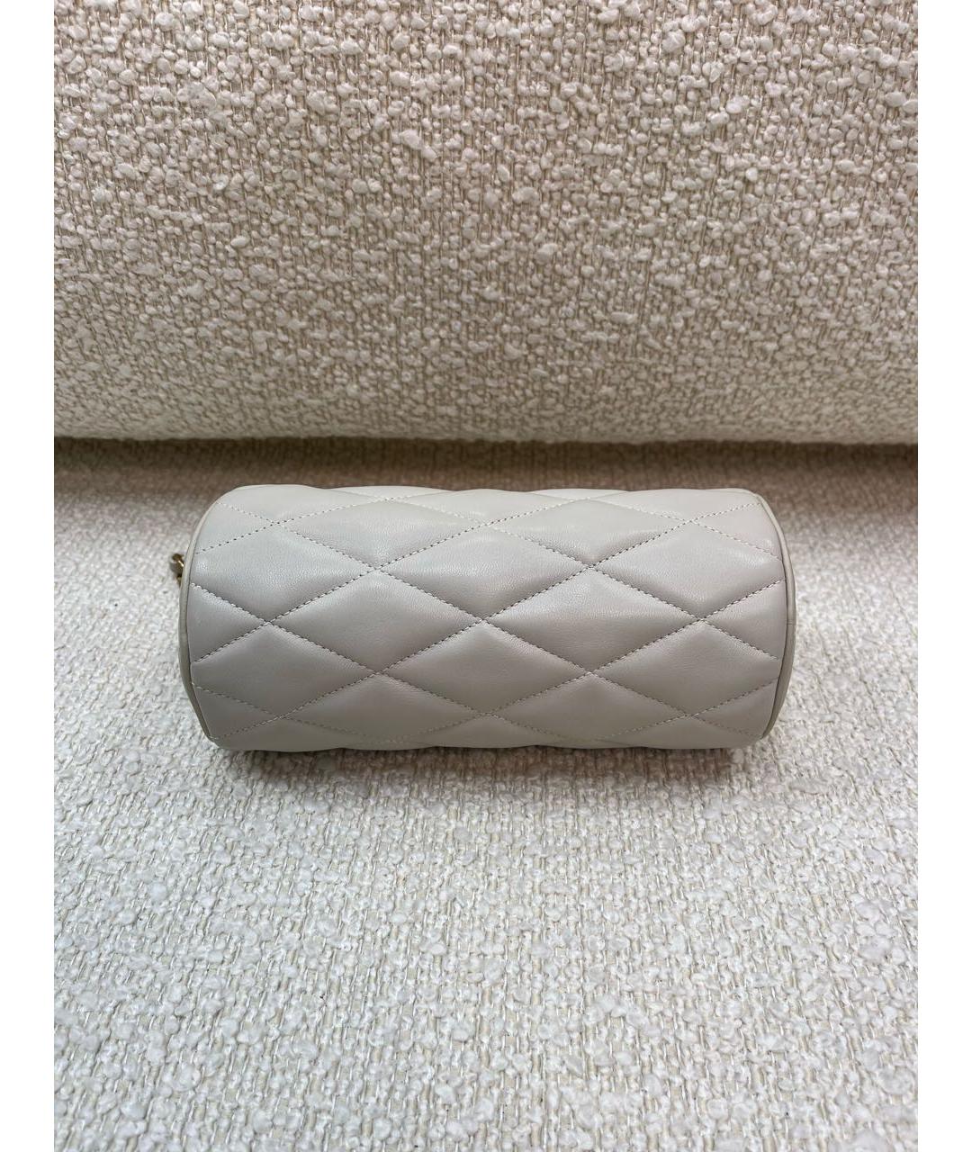 SAINT LAURENT Бежевая кожаная сумка с короткими ручками, фото 6