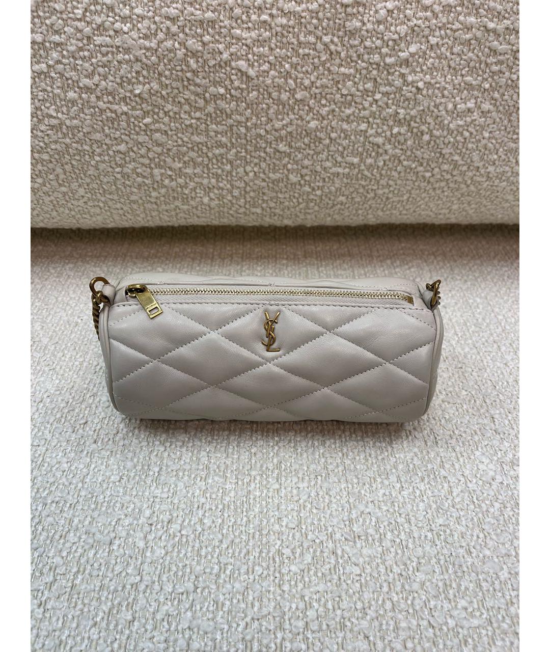 SAINT LAURENT Бежевая кожаная сумка с короткими ручками, фото 9