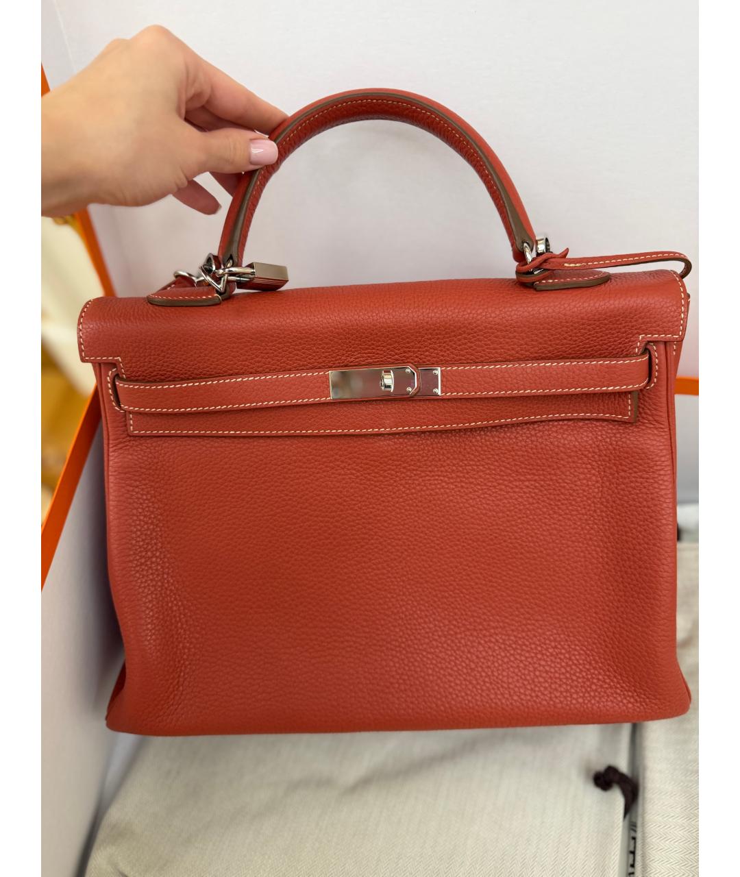 HERMES Оранжевая кожаная сумка с короткими ручками, фото 8