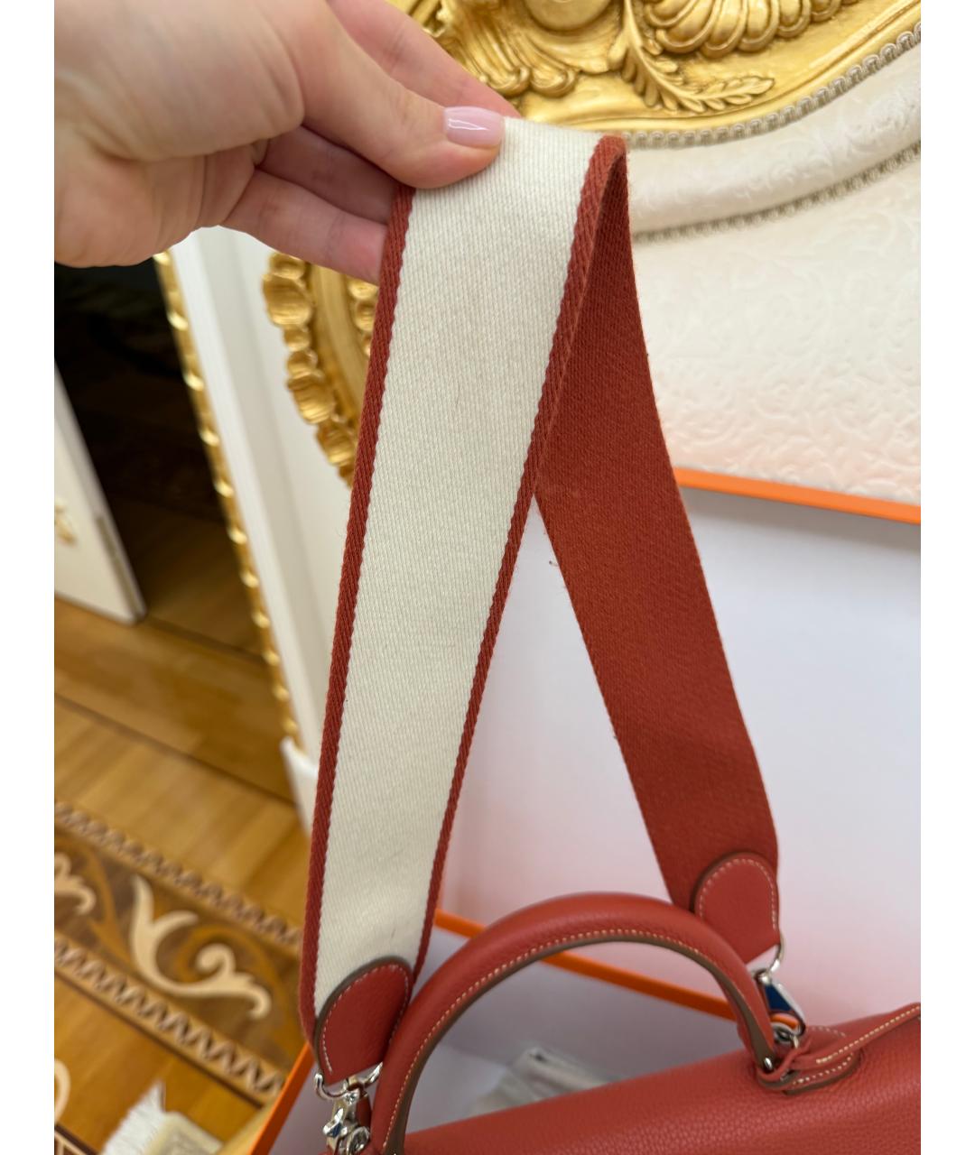 HERMES Оранжевая кожаная сумка с короткими ручками, фото 7