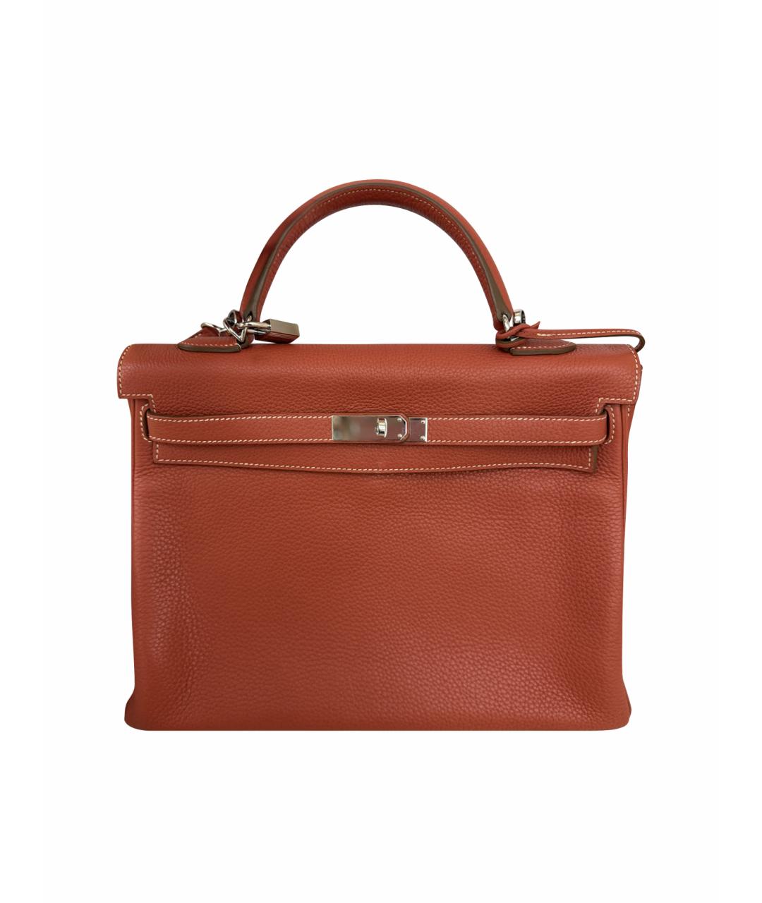 HERMES Оранжевая кожаная сумка с короткими ручками, фото 1
