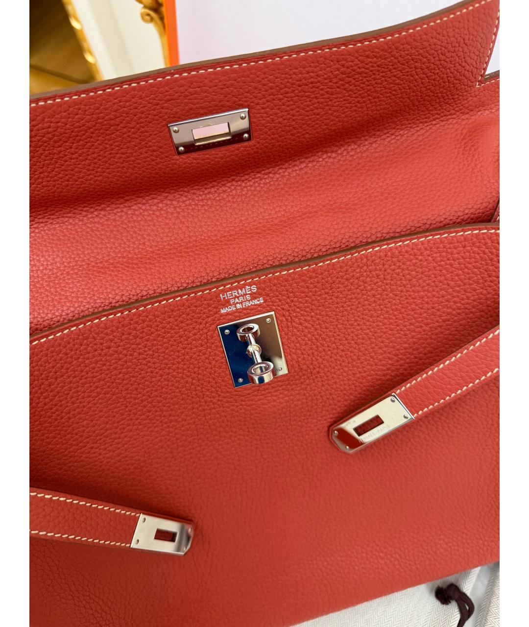 HERMES Оранжевая кожаная сумка с короткими ручками, фото 6