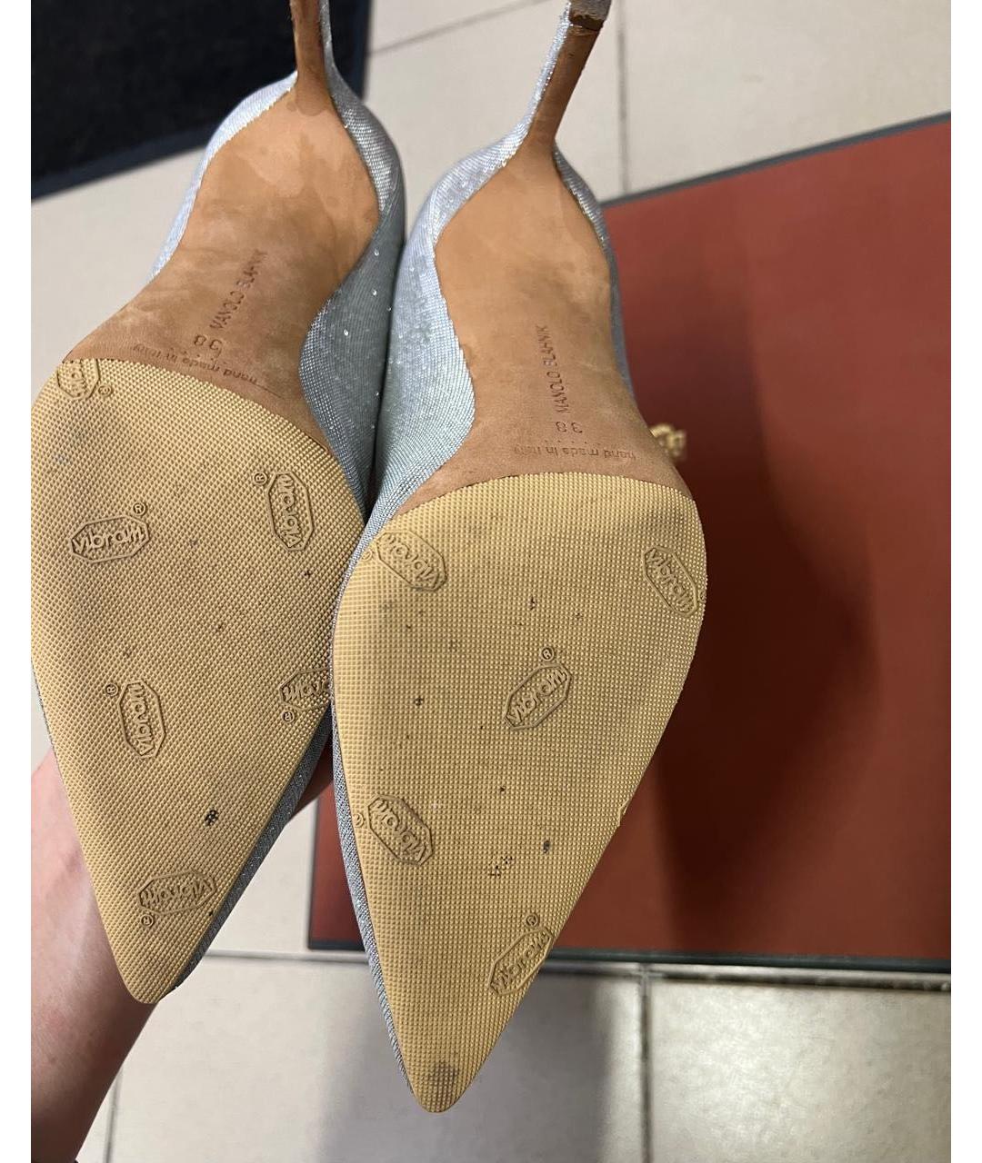 MANOLO BLAHNIK Серебряные кожаные туфли, фото 6