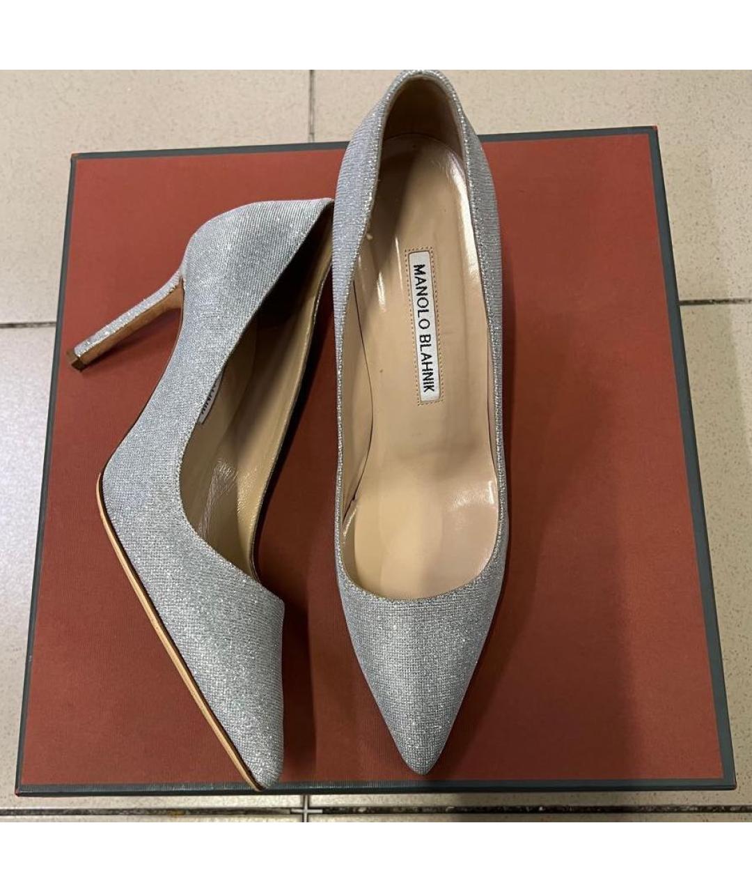 MANOLO BLAHNIK Серебряные кожаные туфли, фото 4