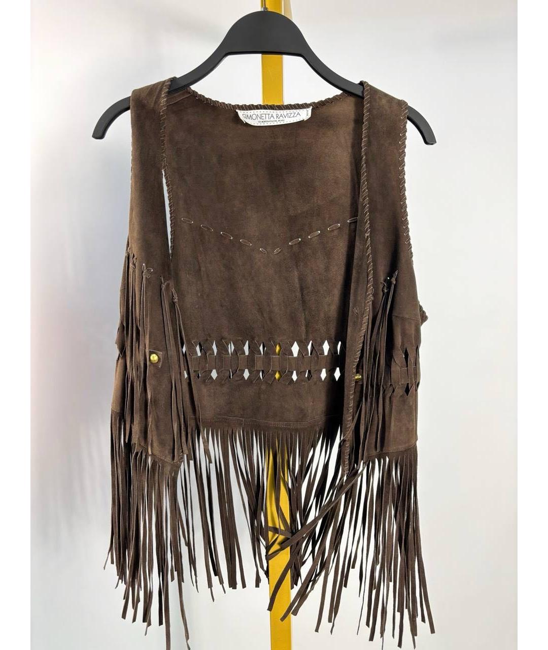 SIMONETTA RAVIZZA Коричневый замшевый жилет, фото 7