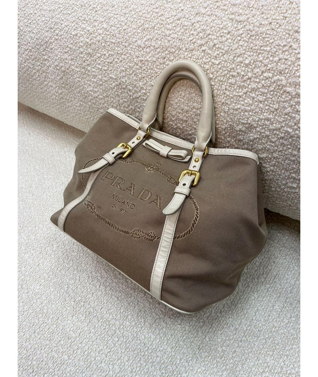 PRADA Бежевая деним сумка с короткими ручками, фото 5