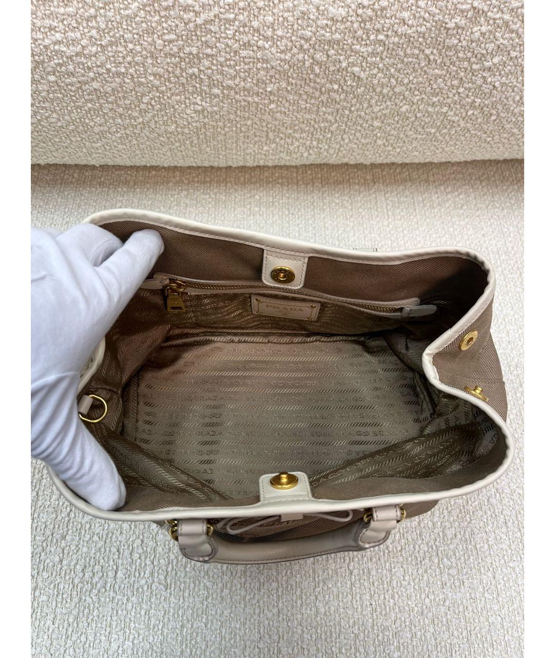 PRADA Бежевая деним сумка с короткими ручками, фото 4