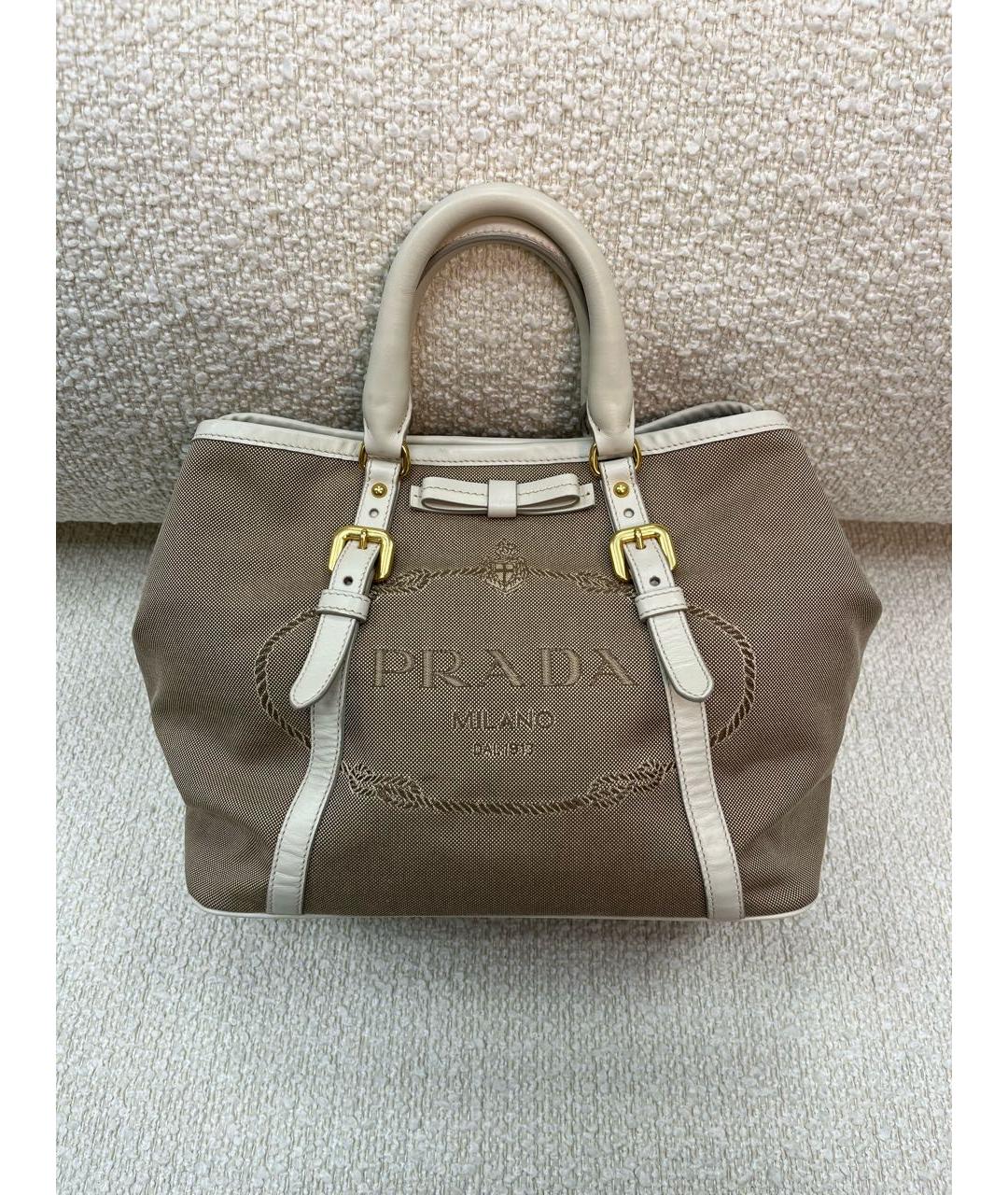 PRADA Бежевая деним сумка с короткими ручками, фото 9