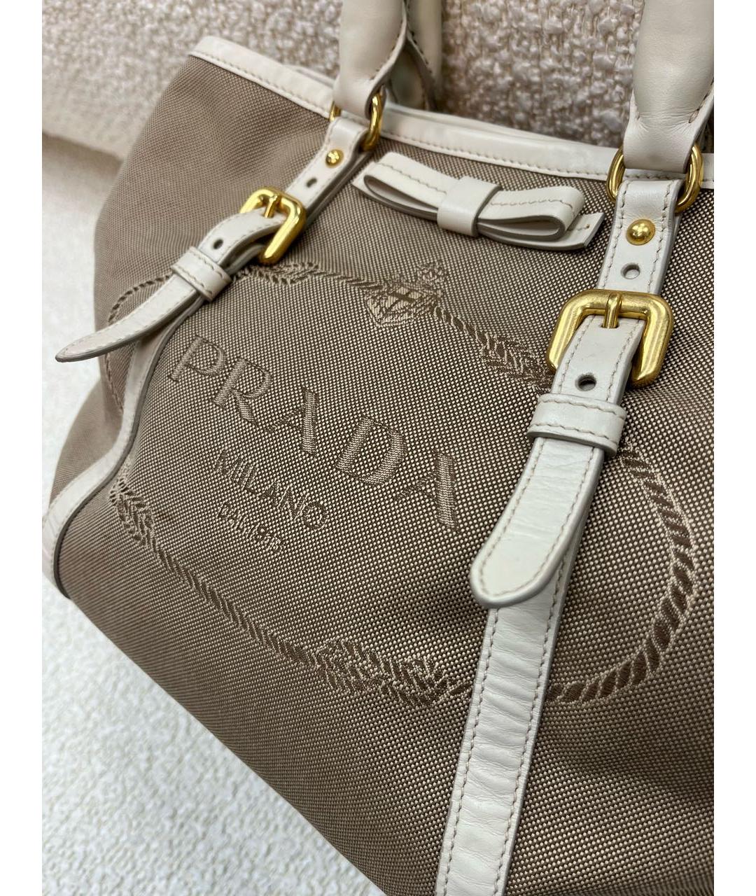 PRADA Бежевая деним сумка с короткими ручками, фото 6