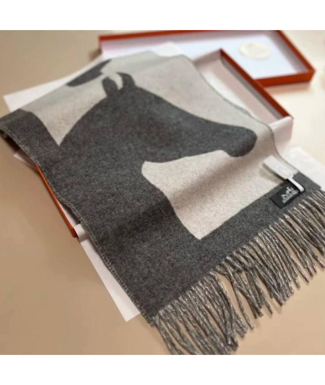 HERMES Серый кашемировый шарф, фото 2