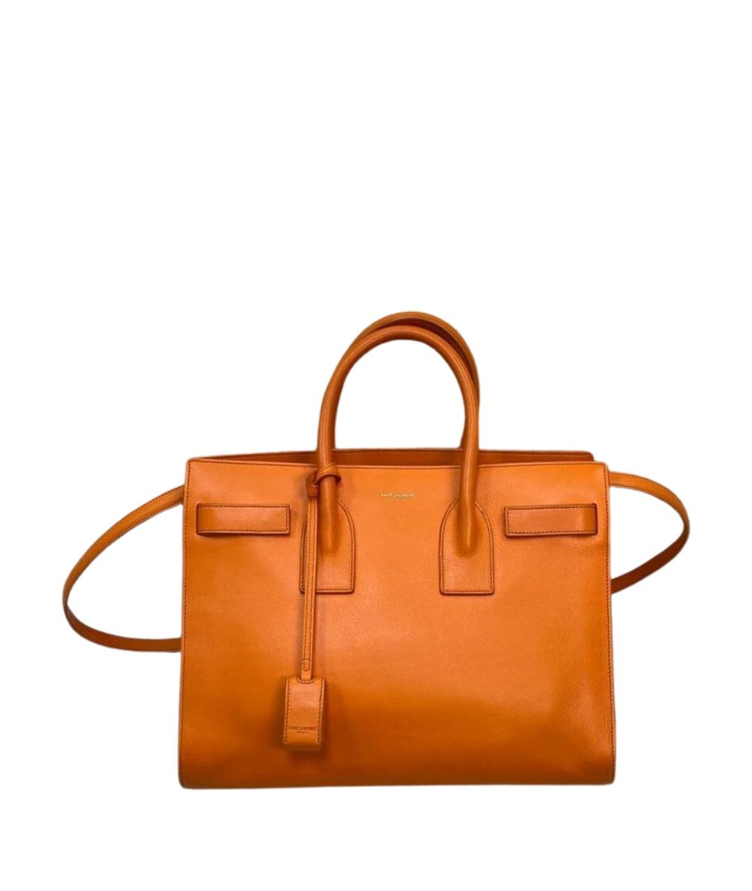 SAINT LAURENT Оранжевая кожаная сумка с короткими ручками, фото 1