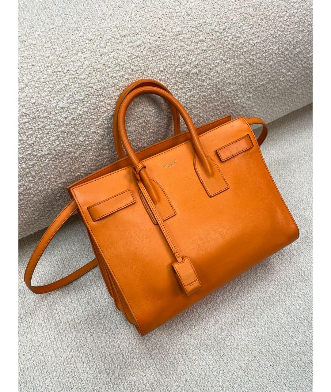 SAINT LAURENT Оранжевая кожаная сумка с короткими ручками, фото 2