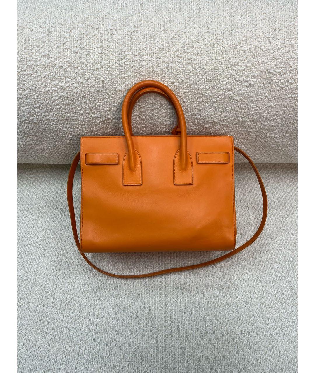 SAINT LAURENT Оранжевая кожаная сумка с короткими ручками, фото 3