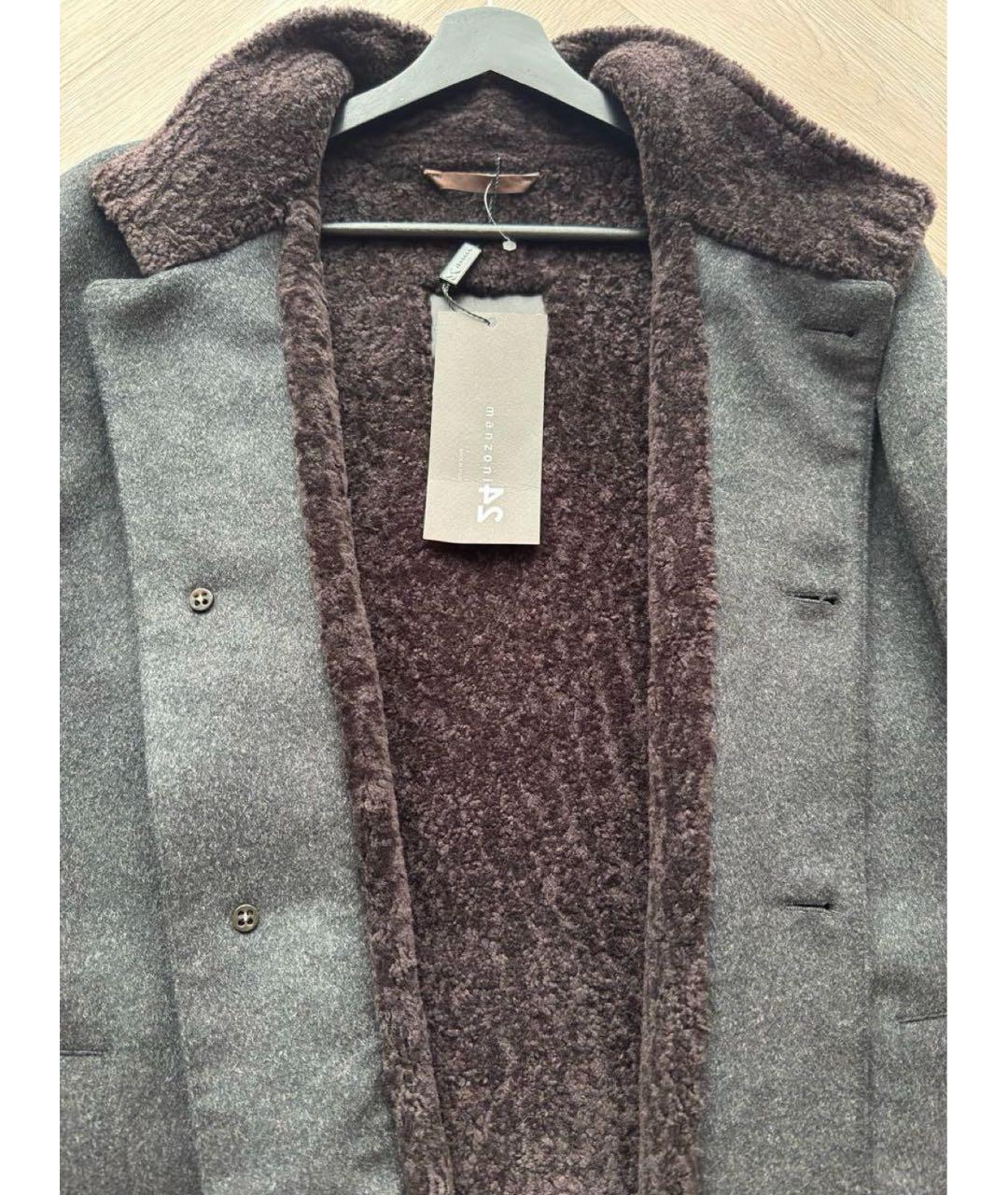 MANZONI 24 Серая шерстяная дубленка/шуба, фото 7