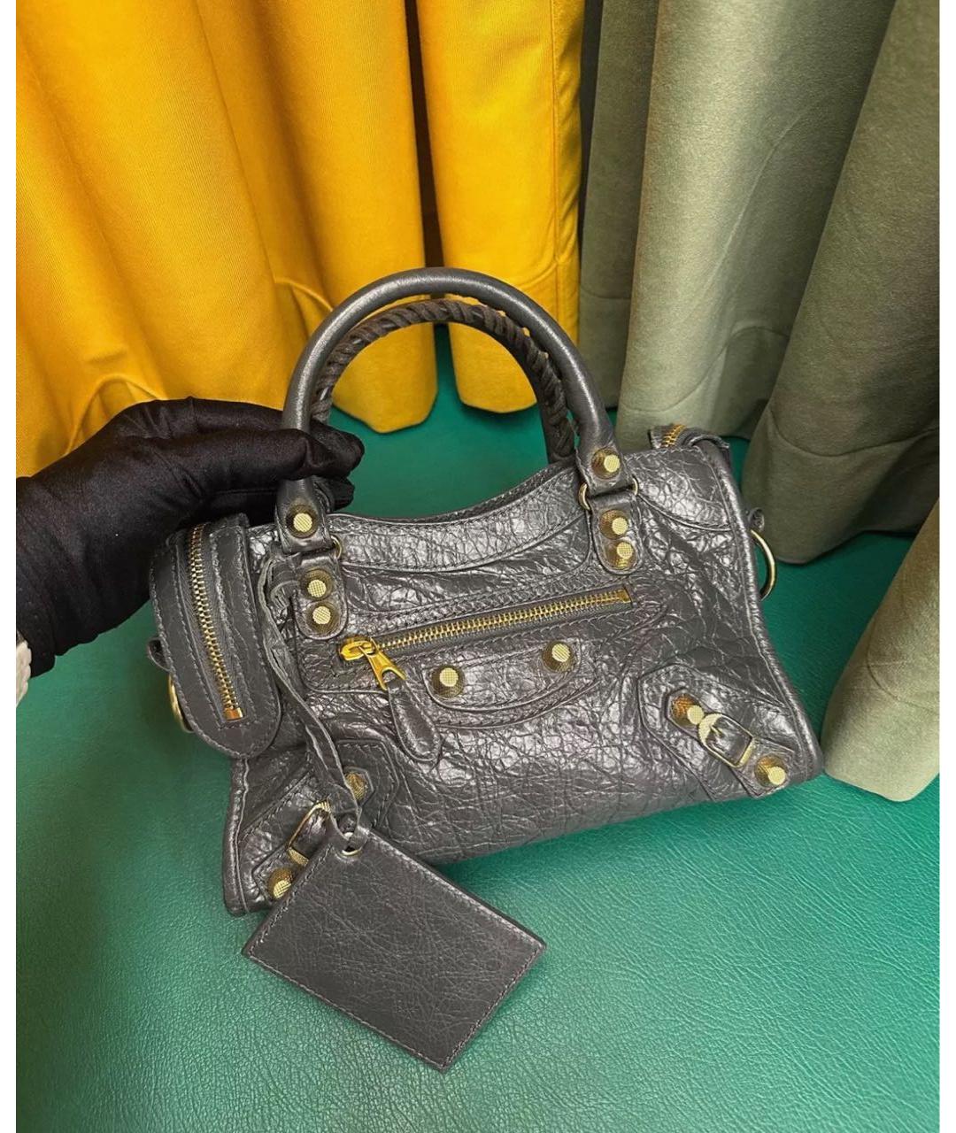 BALENCIAGA Серая кожаная сумка с короткими ручками, фото 2