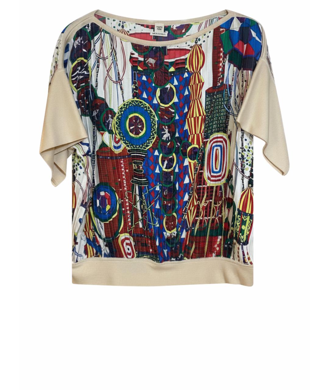 HERMES Бежевая шелковая футболка, фото 5