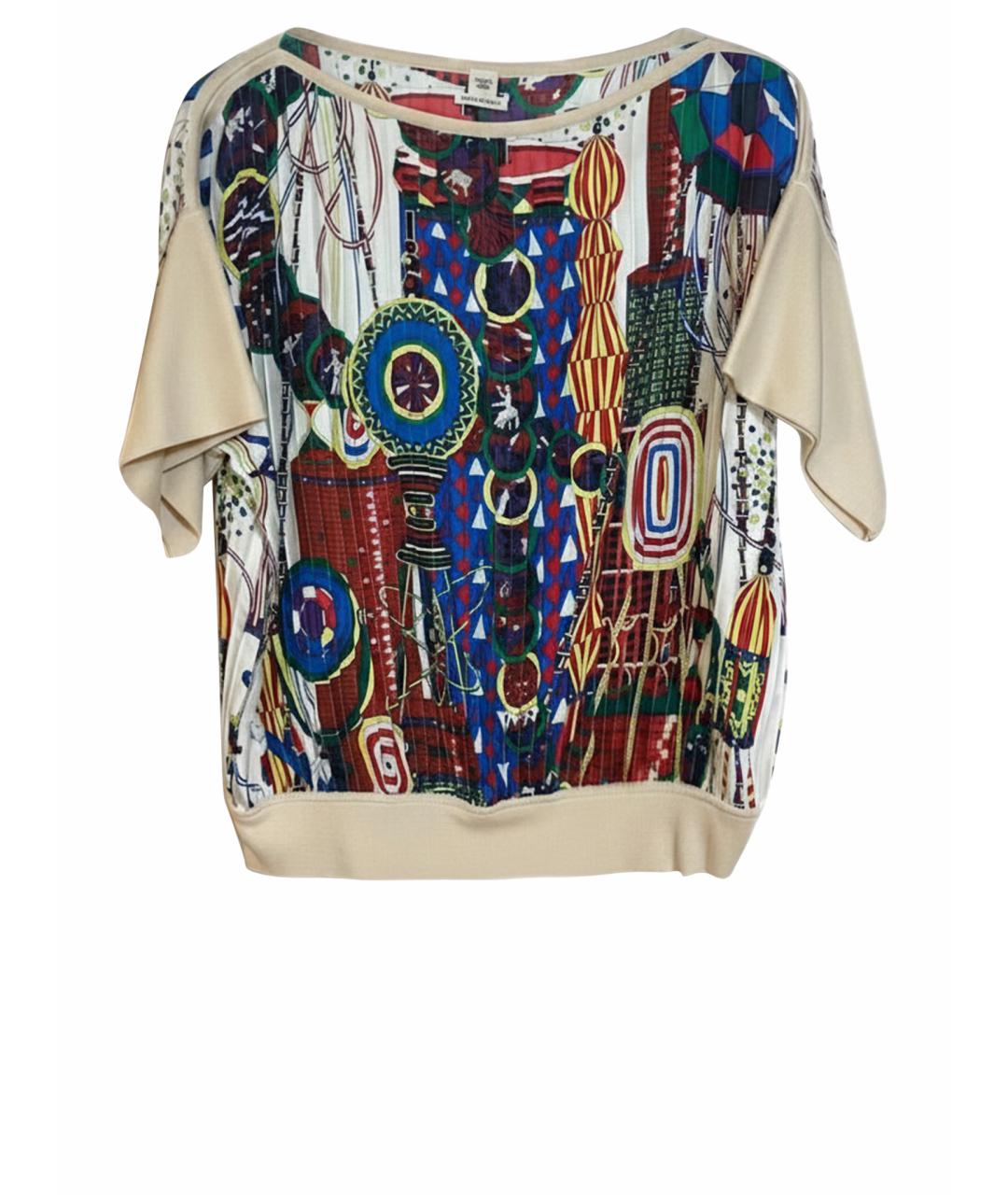 HERMES Бежевая шелковая футболка, фото 1