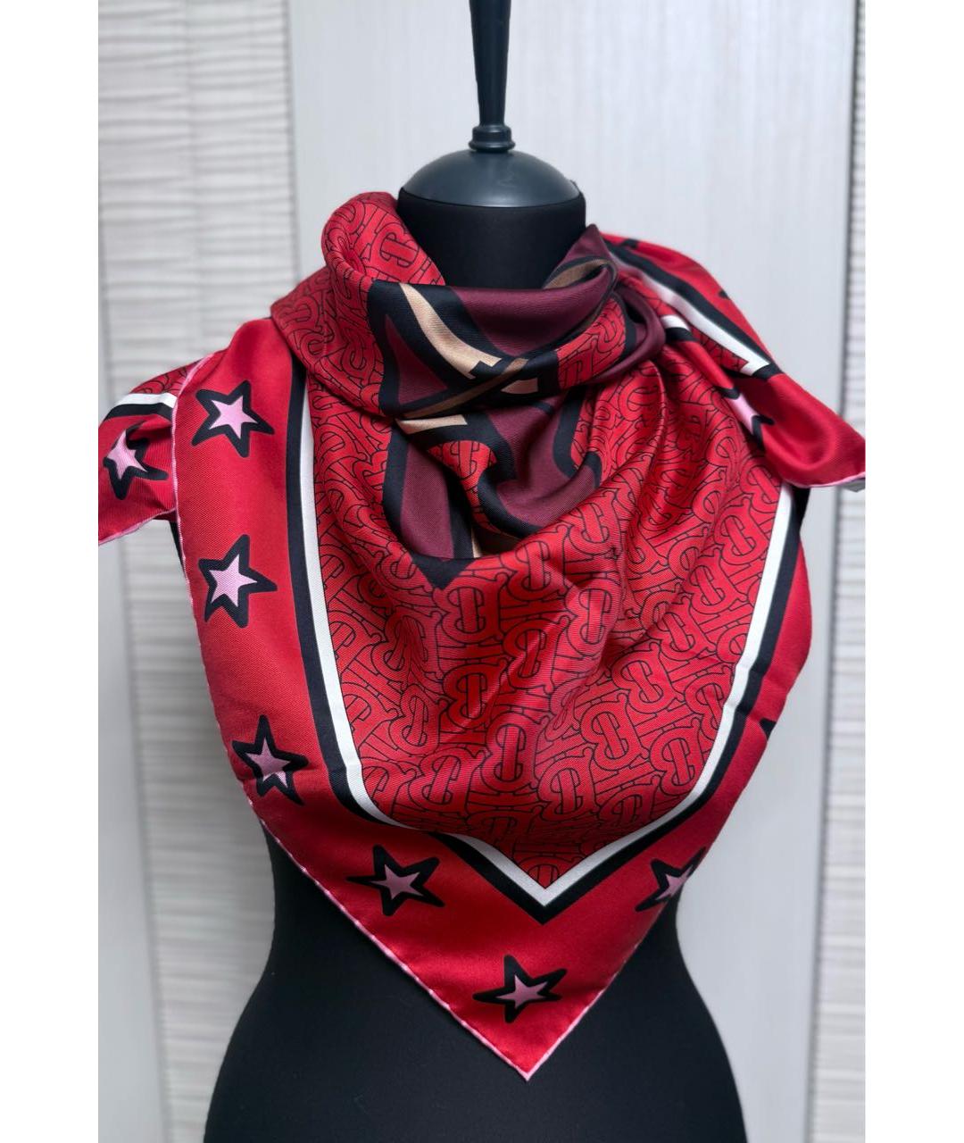 BURBERRY Красный шелковый платок, фото 2