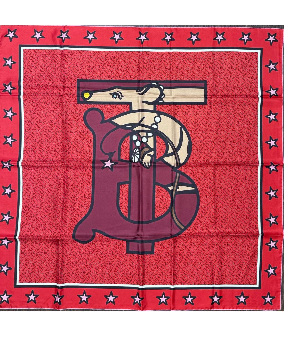 BURBERRY Красный шелковый платок, фото 1