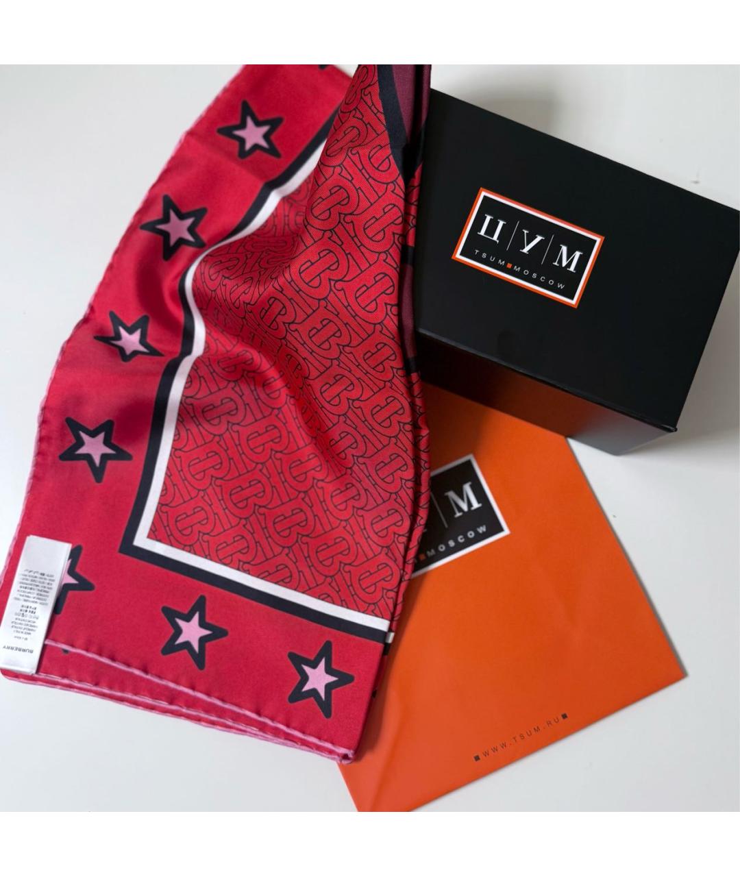 BURBERRY Красный шелковый платок, фото 5