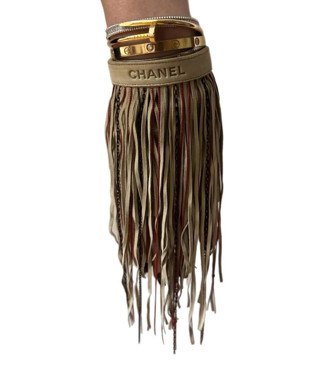 CHANEL Бежевые кожаные митенки, фото 5