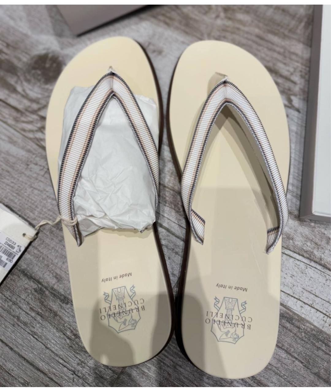 BRUNELLO CUCINELLI Бежевые текстильные шлепанцы, фото 2