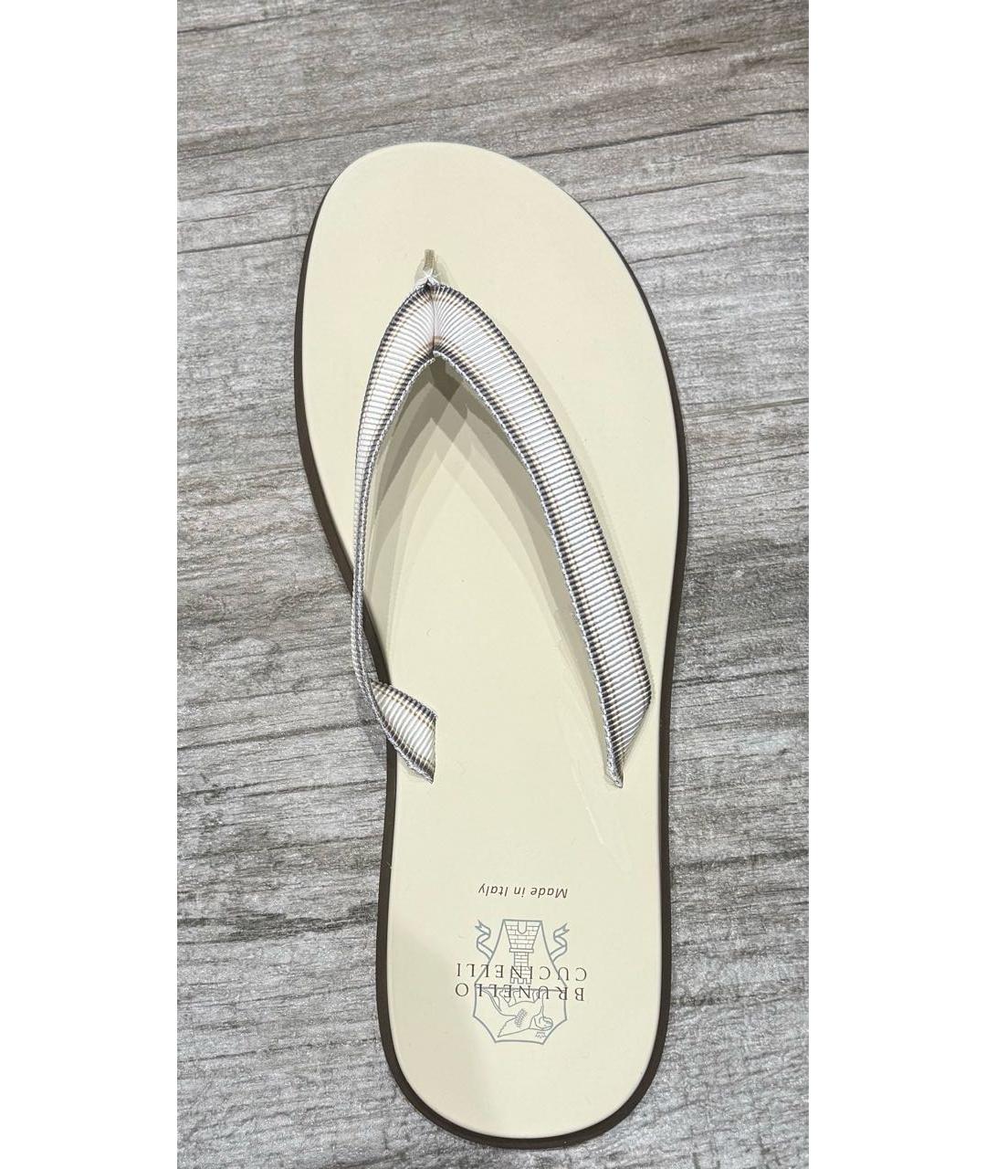 BRUNELLO CUCINELLI Бежевые текстильные шлепанцы, фото 3