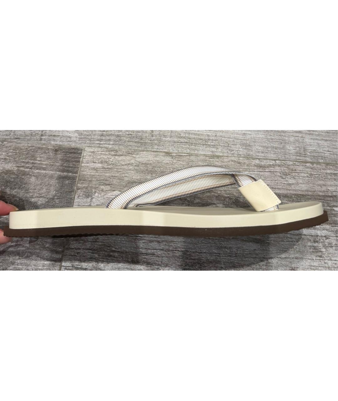 BRUNELLO CUCINELLI Бежевые текстильные шлепанцы, фото 8